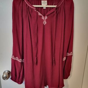 St. John's Bay Cranberry top with white embroidery